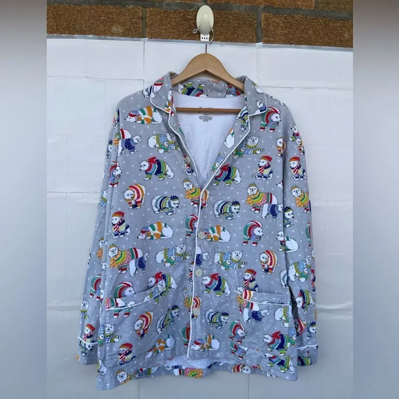Nick & Nora Pajama PJ Set Polar Bears Fleece Button Front Long Sleeve large - Picture 8 of 14